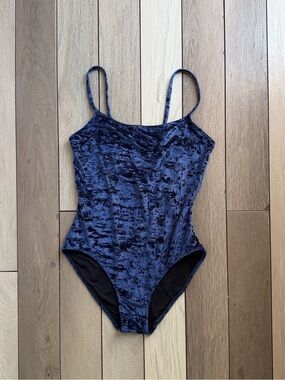 Solid & Striped navy blue velvet one-piece swimsuit